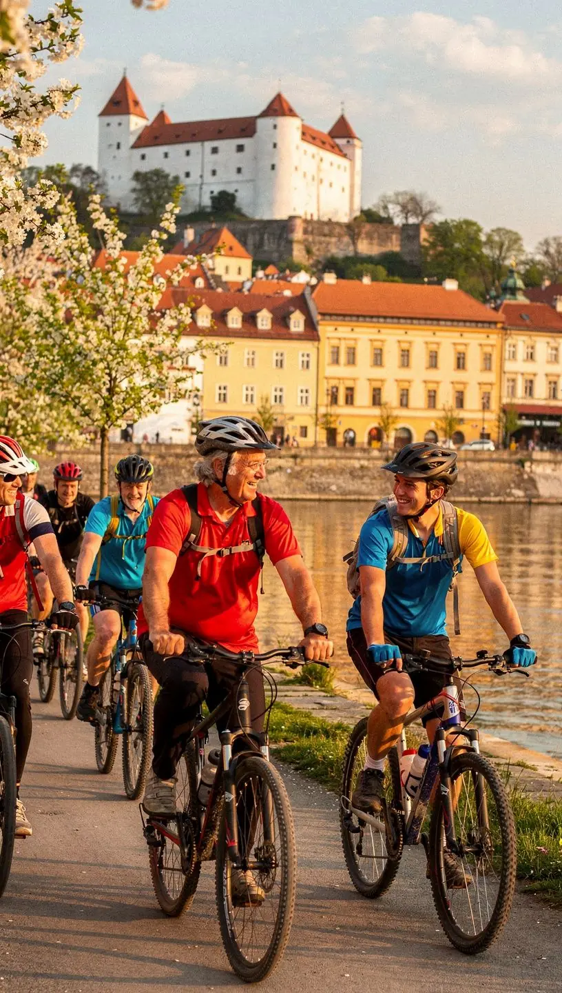 A group of travelers enjoying a scenic picnic near a tranquil lake in the heart of Slovakia.