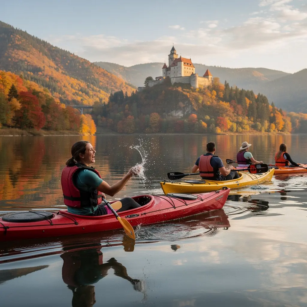 A serene sunset over the Danube River reflecting vibrant colors, perfect for a weekend getaway.